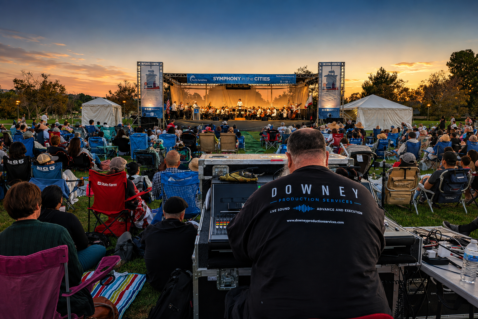 Front of house position overlooking a live concert